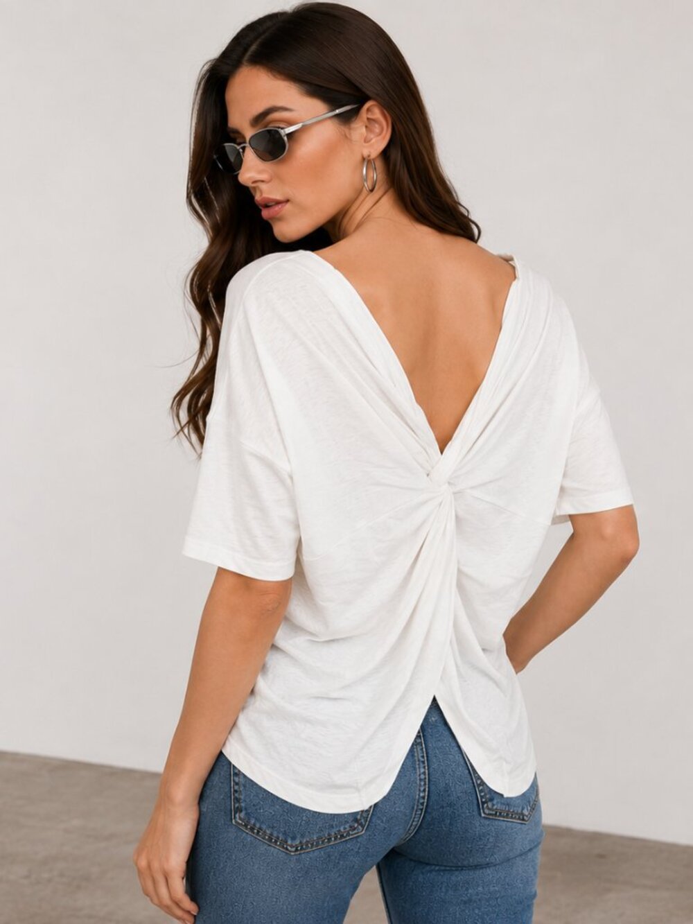 White Oversized Knot Back Linen Cotton Top NWT